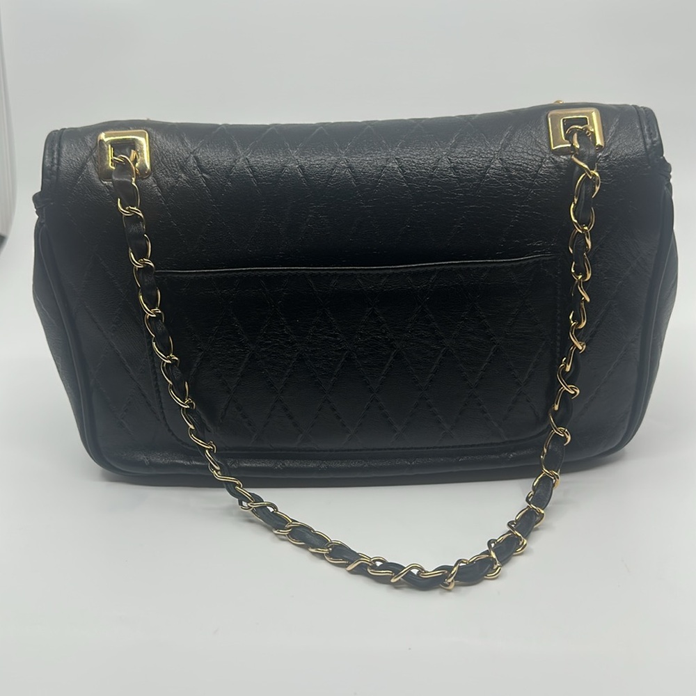 Elegant Black Quilted Genuine Leather Chain Bag - Picture 5 of 16